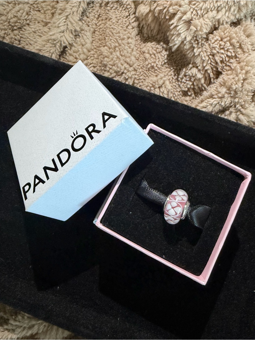 PANDORA Pink Field Of Flowers Murano Glass Charm